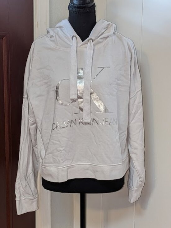 Calvin Klein Jeans Tops - Calvin Klein Silver Foil Print Size Medium Oversized Hoodie